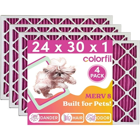 

YAAN Air Filter Odor Reduction Color-Changing Pleated HVAC AC Furnace Air Filter for Homes with Pets MERV 8 (4-Pack 20X30X1)