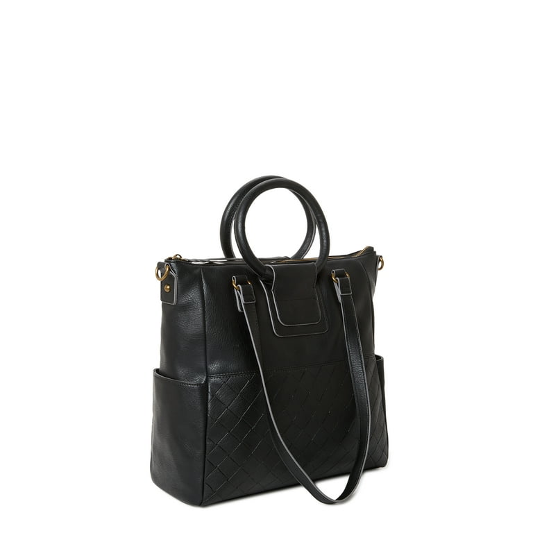 Time and Tru Women s Giselle Faux Leather Convertible Tote Handbag Black Walmart