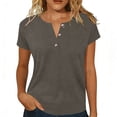 thumbnail image 2 of Rutainlusire Womens Casual Notch V-Neck Button Tops Ladies Breathable Relaxed Fit Plain Color Summer Short Sleeve Tops, 2 of 6