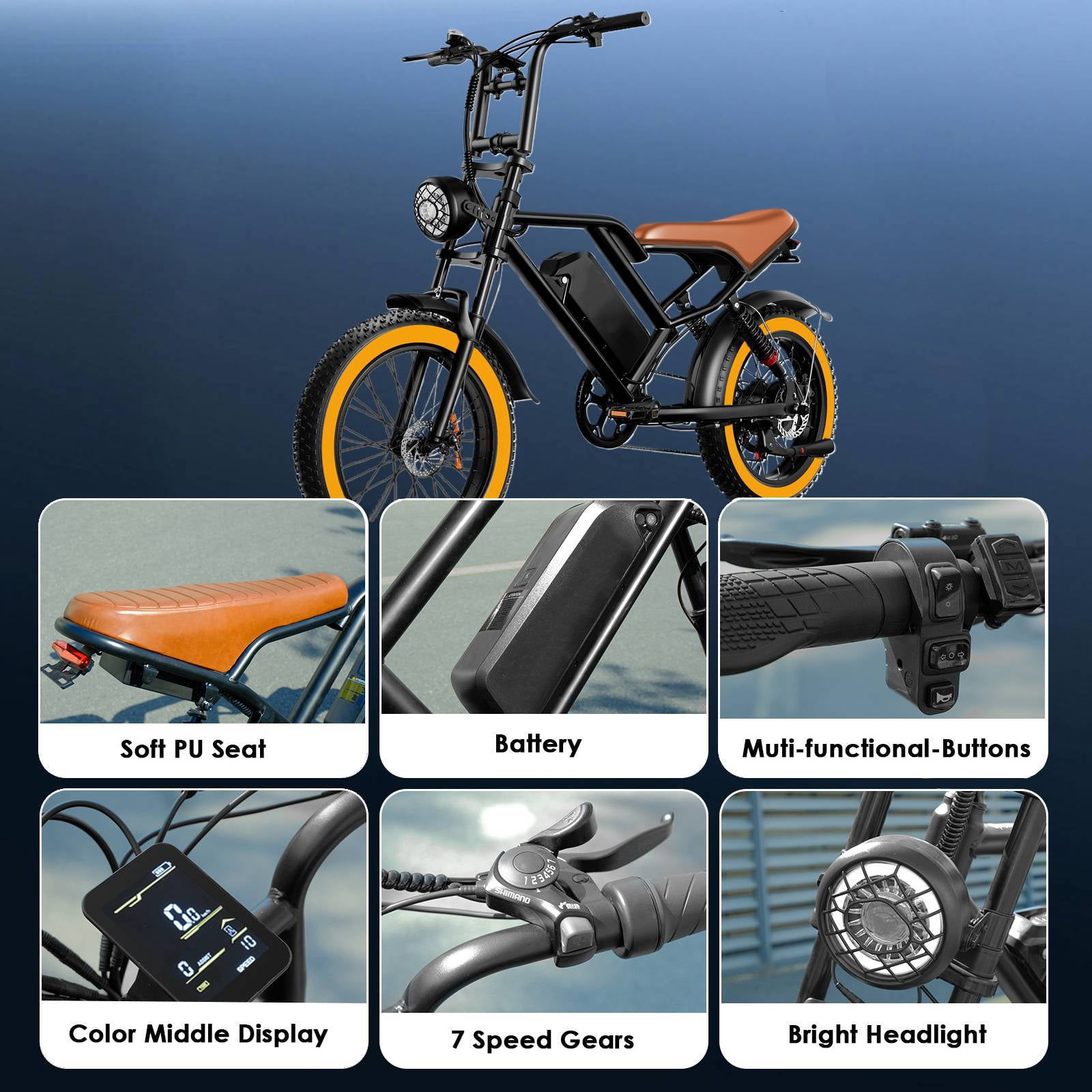 EGGKING Electric Bike for Adults,1000W 31MPH Moutain Ebike,48V 17.5AH Removable Battery 20" Fat Tire Electric Bicycle Full Suspension UL2849, Brown