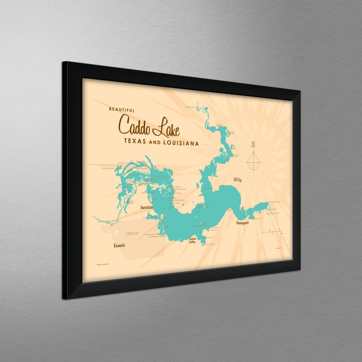 Caddo Lake Tx Louisiana Map Framed Art Print By Lakebound Print