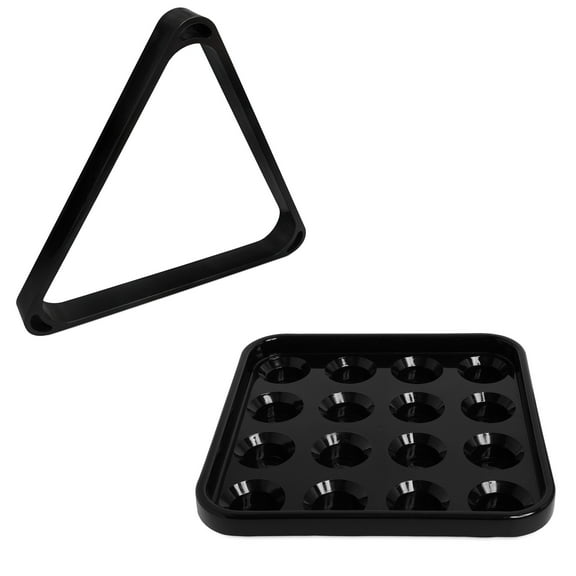 Bundle of 2 items: OKKO Billiard Pool Table Deluxe Heavy-Duty Plastic 8 Ball Triangle Rack & OKKO Plastic Billiard Pool Ball Tray for Standard 2 ¼" Pool Balls