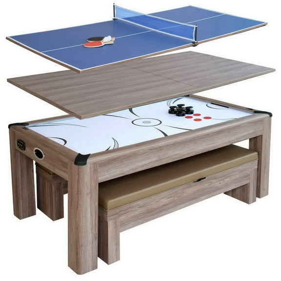 Carmelli NG1137H 7 ft. Driftwood Air Hockey Table Tennis Combo Set with Benches