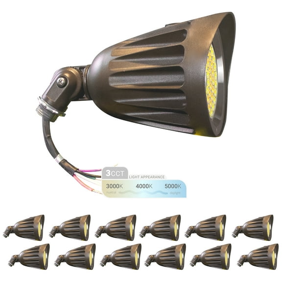 NuWatt Bronze 120-277V LED Outdoor Bullet Landscape Light, 25W 3CCT, Knuckle Mount Waterproof 12PK