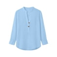thumbnail image 5 of VBVC Women's Cotton Linen Henley Shirt , V-Neck Standing Collar Blouses For Women , Ladies' Long Sleeve Tops with Pockets,Light Blue,S-2XL, 5 of 10
