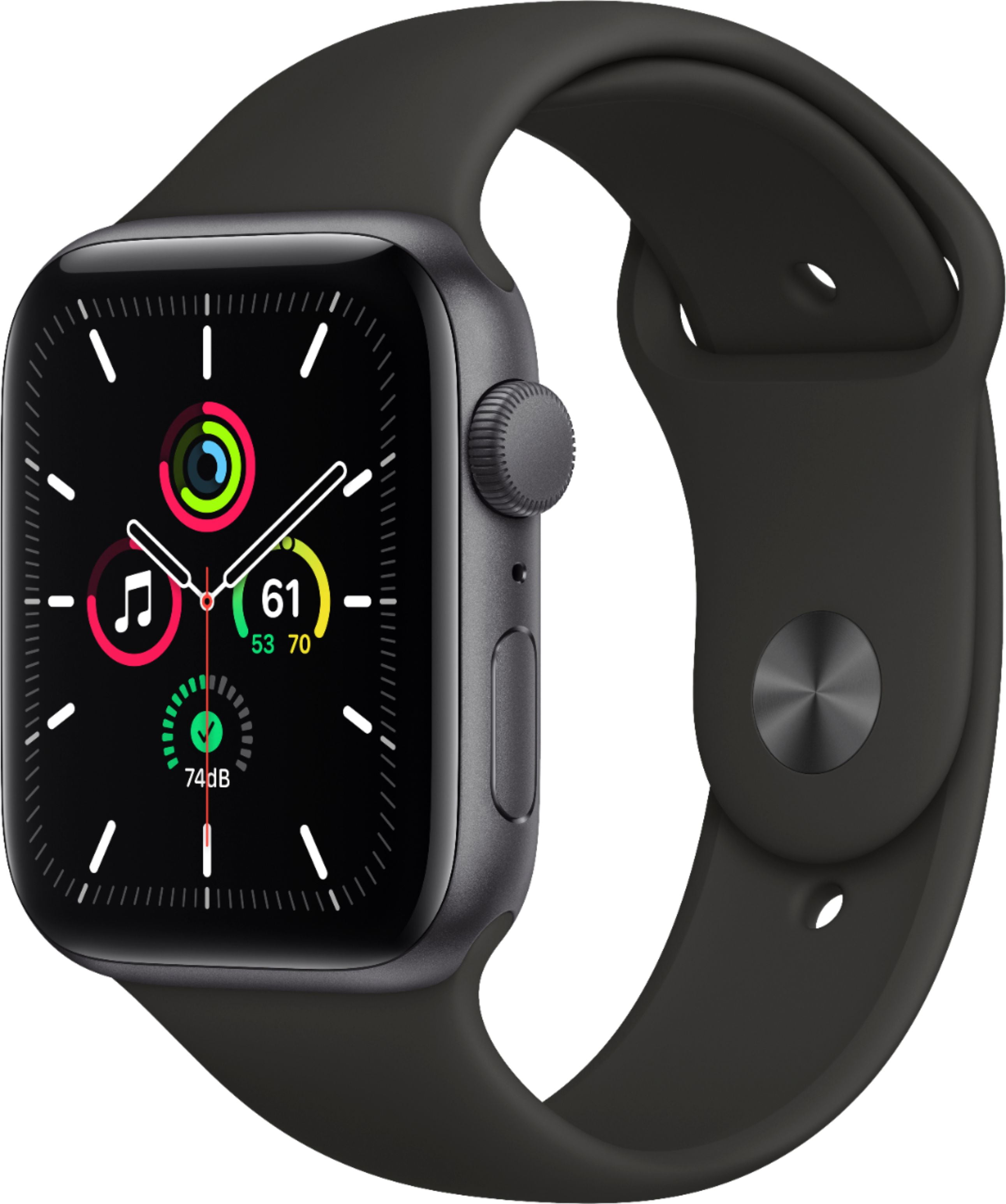 Apple Watch SE GPS, 44mm Space Gray Aluminum Case with Midnight 