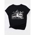 thumbnail image 3 of Women'S Casual Crew Neck T-Shirt with "Stay Independent" Graphic Print, Polyester Knit Fabric, Short Sleeve, Medium Stretch, 180g/m², Spring/Summer/Fall Fashion Top, 3 of 7