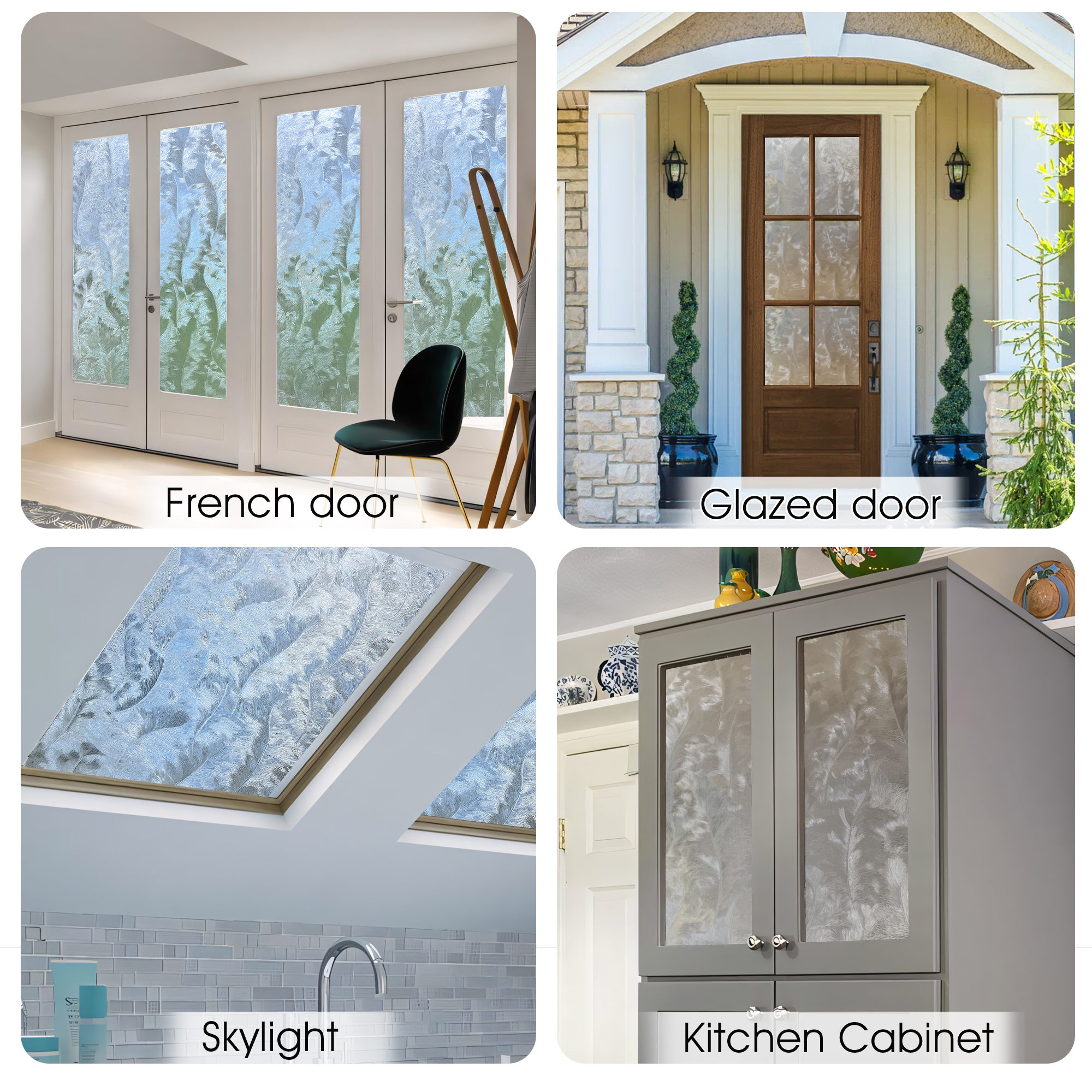 STATINT Decorative Window Privacy Film 23.6 in x 78.7 in Wavy Feather, Heat Blocking Static Cling Window Film for Home