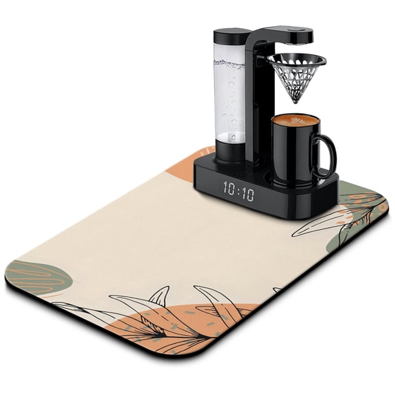 Durable Coffee Mat, 19.5x12in Quick Drying Diatom Mud, Stain Absorbent, Rubber Backed Boho Abstract Design Perfect Fit for Coffee Maker, Espresso Machine, Coffee Mat Kitchen Counter