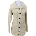 thumbnail image 2 of Aran Woollen Mills Cable Knitted Buttoned Cardigan Sweater 100% Premium SuperSoft Merino Wool Long Jacket Women`s Coat with Pockets Made in Ireland, 2 of 4
