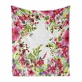 thumbnail image 1 of Watercolor Flower Soft Flannel Fleece Throw Blanket, Fresh Curly Willow and Dahlia Floral Summer Buds Hand Drawn Print, Cozy Plush for Indoor and Outdoor Use, 50" x 60", Green and Pink, by Ambesonne, 1 of 6
