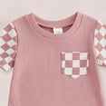 thumbnail image 4 of CAICJ98 Newborn Baby Boy Girl Clothes Checkered Plaid Romper Jumpsuit Short Sleeve One-Piece Bodysuit Infant Summer Outfit (Pink,12-18 Months), 4 of 4