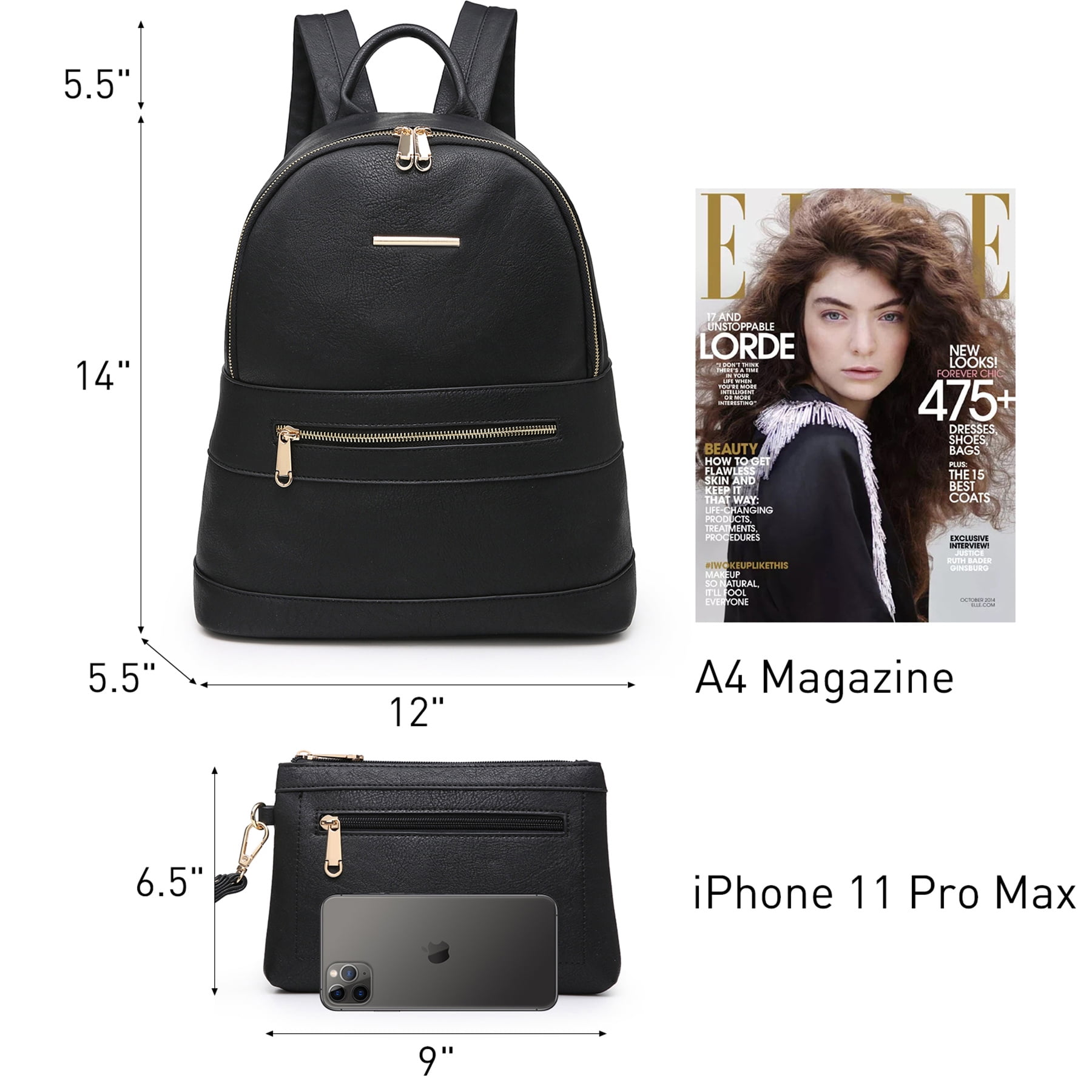 Vansarto Women Fashion Zipper Medium Backpack Purse Faux