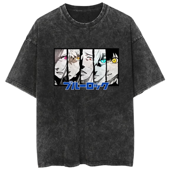 YOUSHENGER Anime BLUE Cotton TShirt Men Women Washed Vintage Tee Shirt Casual LOCK O-Neck T-Shirt
