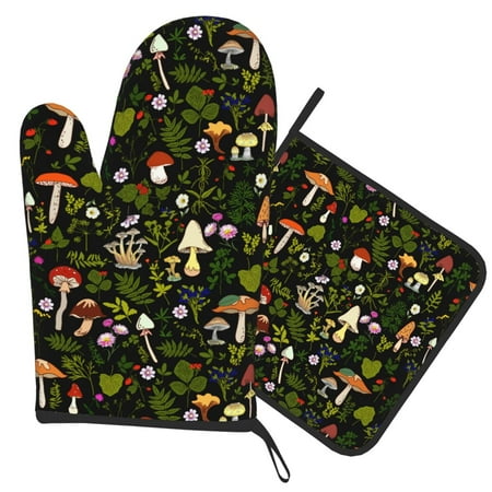 

Mushrooms Nature Oven Gloves and Pot Holders 2-Pack Heat Resistant Gloves for Baking Cooking Grilling C43