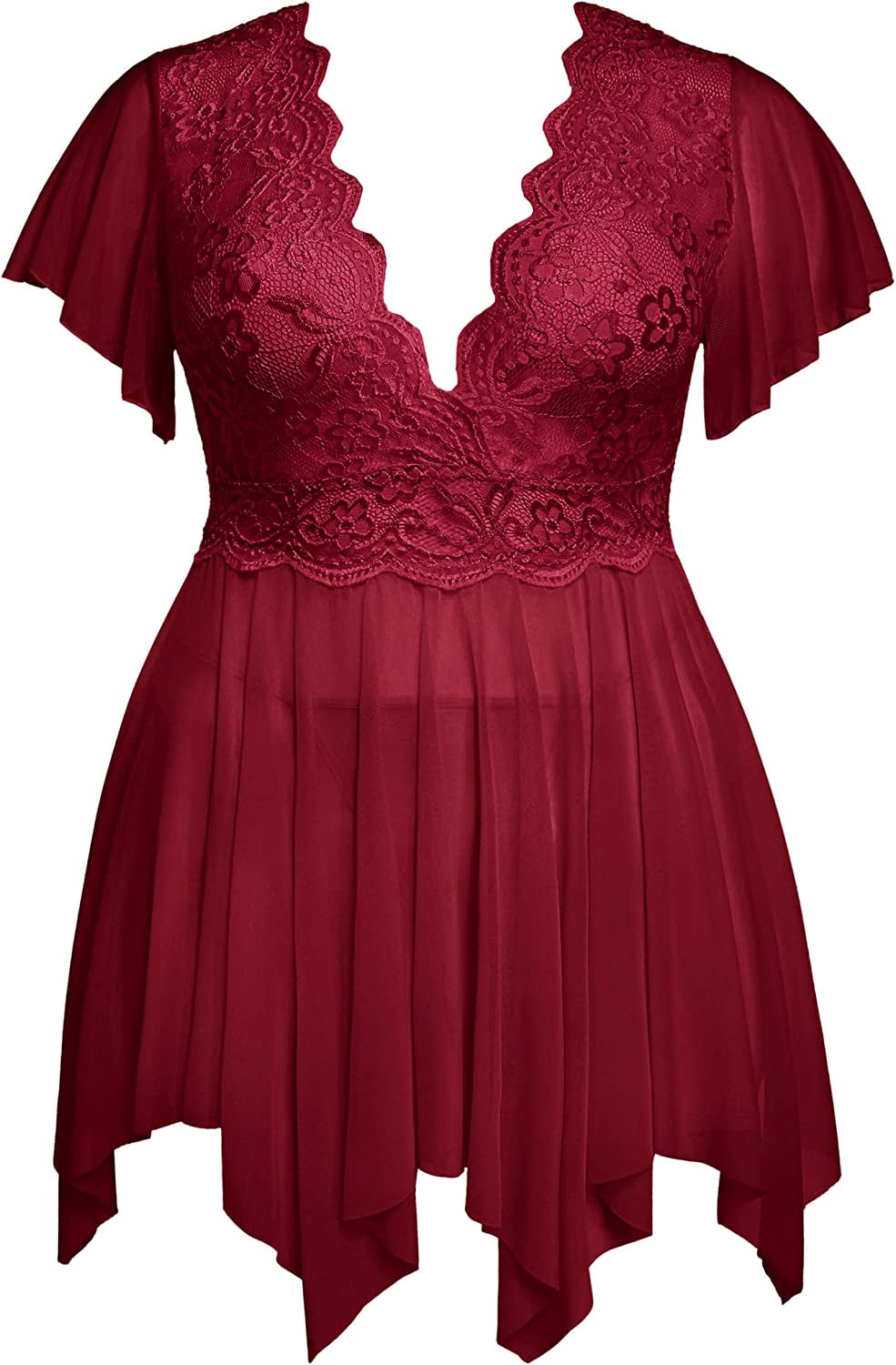 Avidlove Women's Plus Size Babydoll Floral Lace Lingerie Deep V Nighty Mesh Sleepwear - Walmart.com