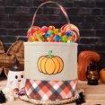 thumbnail image 2 of Halloween Embroidered Storage Basket, 9" Linen-Style Pumpkin & Ghost Candy Bucket with Handle, Foldable Trick-or-Treat Basket for Kids & Home Décor, 2 of 5
