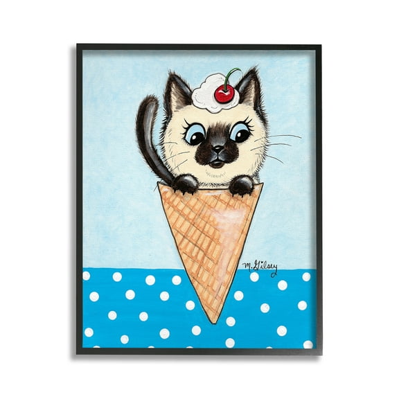 Stupell Industries Kitten Sundae Cone Animals & Insects Painting Black Framed Art Print Wall Art, 11 x 14