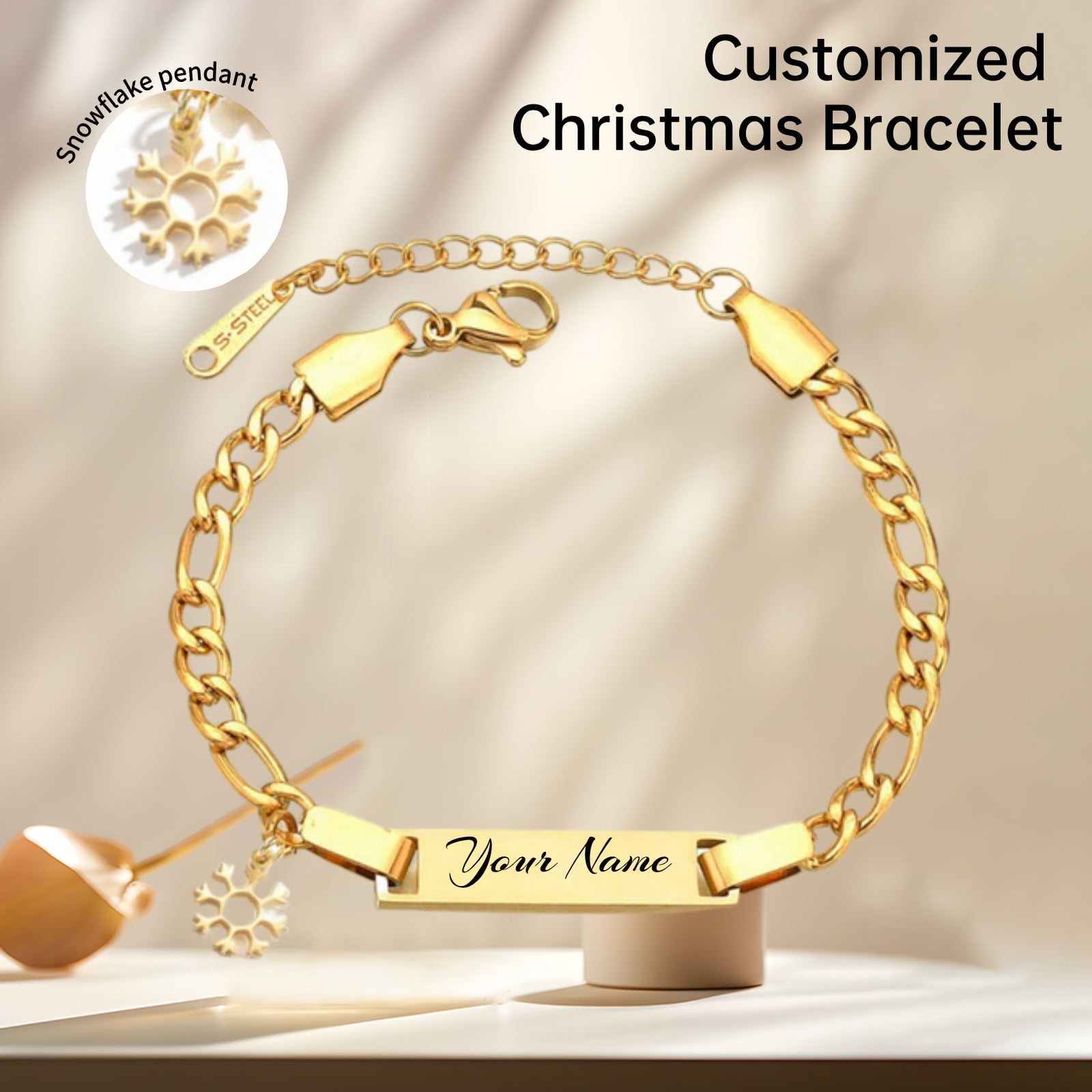 Stainless Steel Kids Bracelet with Pendant, DIY Engraved Christmas Birthday Gift, Adjustable Childrens Jewelry, Personalized Name Accessory, D