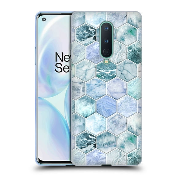 Head Case Designs Officially Licensed Micklyn Le Feuvre Marble Patterns Ice Blue And Jade Stone And Hexagon Tiles Soft Gel Case Compatible with OnePlus 8 5G
