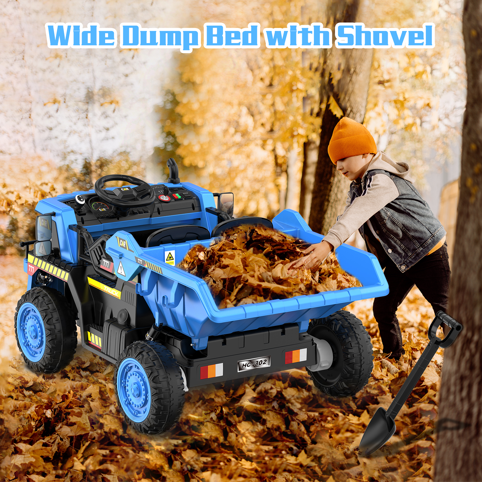 TOKTOO 12V Powered Ride on Dump Truck, Kid Electric Car with Remote Control, Music Player, Electric Dump Bed-Blue - image 4 of 13