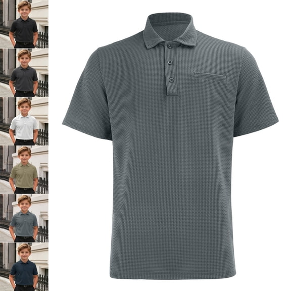 School Shirts for Boys Short Sleeve Grey Polo Shirt Boys Quick Dry Boys Uniform Shirts 13-14 Years