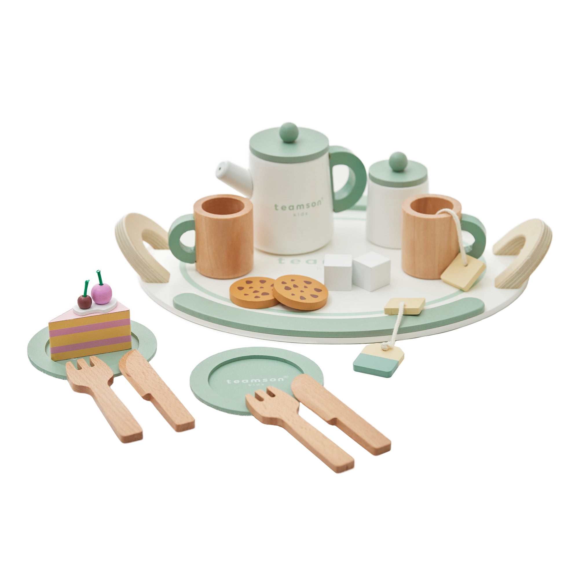 Bluey Wooden Tea Set Toy - 18 Piece Pretend Play Set With Teapot, Cups & Cookies For Kids 3+