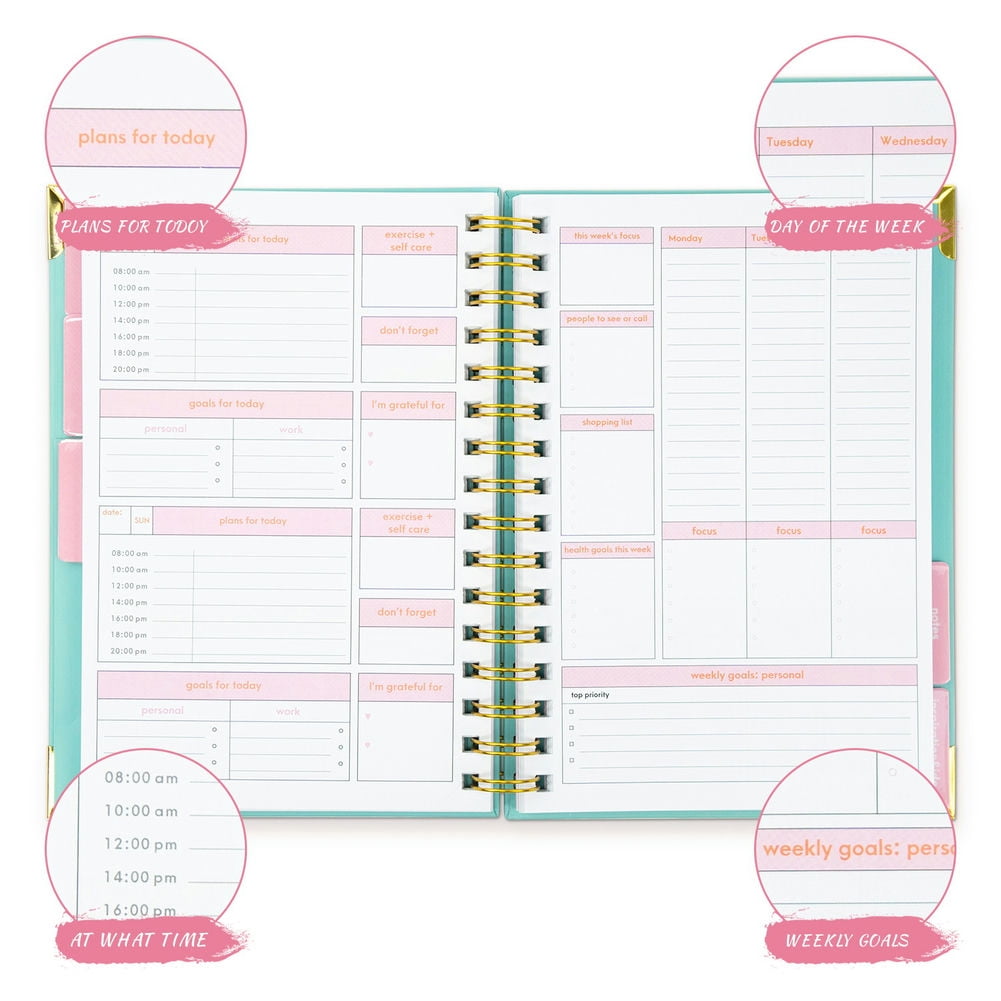 CSCHome Durable Planner 2023-2024, Coil A5 Notebook, 2023-2024 Weekly & Monthly Planner with Metal Corner Protectors, Flat 180° Spreadable for Daily Use