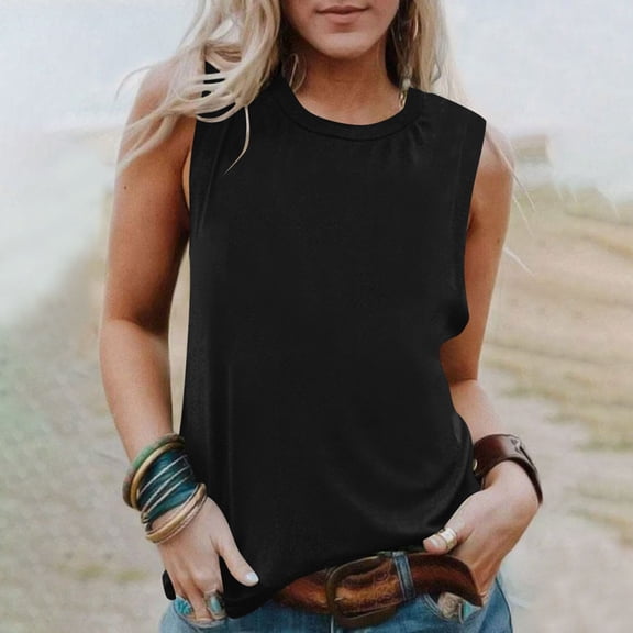 Caywon Women's Solid Color Crew Neck Casual Sleeveless Tank Top Lightweight Comfortable Breathable Basic Camisole for Summer Daily Outdoor Outfit