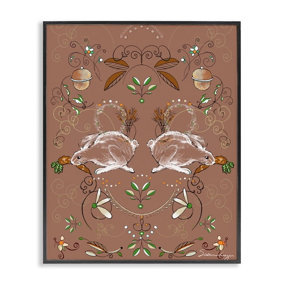 Stupell Industries Bohemian Symmetrical Woodland Folk Bunnies Black Framed Giclee Art, 11 x 14, by Susan Lugar