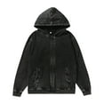 thumbnail image 5 of WTOBBY Men's Vintage Zipper Hooded Jacket, Long Sleeve Solid Color Pullover, Retro Washed Style Streetwear Coat with Stand Collar and Pockets,Black L, 5 of 6