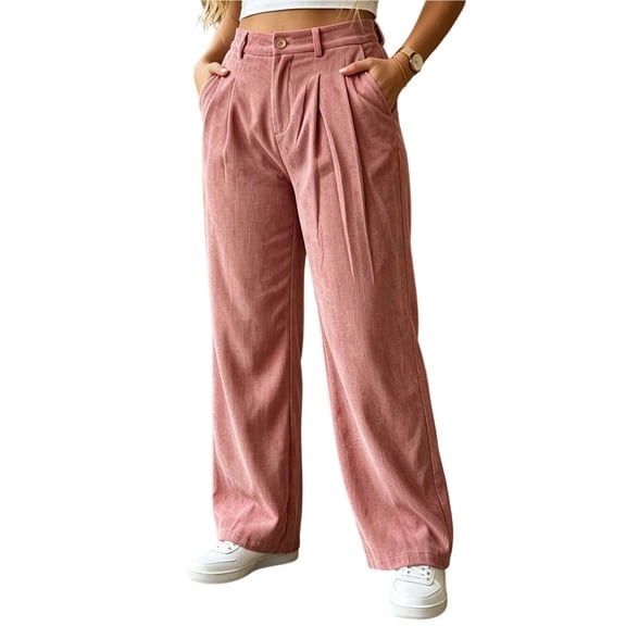 Posijego Women's Corduroy Pants High Waisted Wide Leg Pants Ladies Business Casual Dress Vintage Pants with Pockets