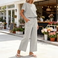 thumbnail image 7 of SOOMLON Matching Sets Women Outfits Plus Size Crew Neck Striped Batwing Sleeve Top Cropped Pants with Pockets Summer Sets, 7 of 7