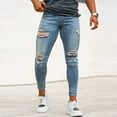 thumbnail image 3 of GINGTTO Men's Skinny Stretch Ripped Tapered Leg Jeans Light Blue, 3 of 7