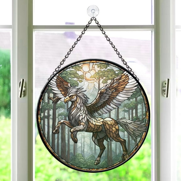 Pawberry Hippogriff Window Hanging Stained Glass, Hippogriff Suncatchers for Windows Stained Glass, Stained Glass Hippogriff suncatcher