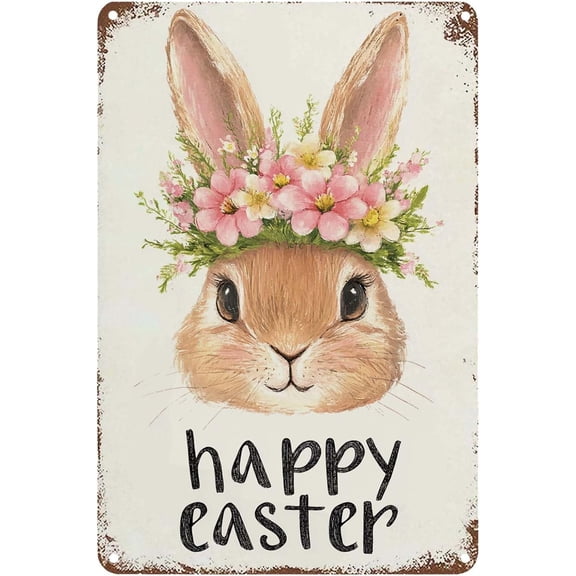 Easter Metal Signs Happy Easter Vintage Tin Sign Funny Sign for Home Bedroom Kitchen Bar Pub Garage Garden Patio Porch Decor 8x12 Inch