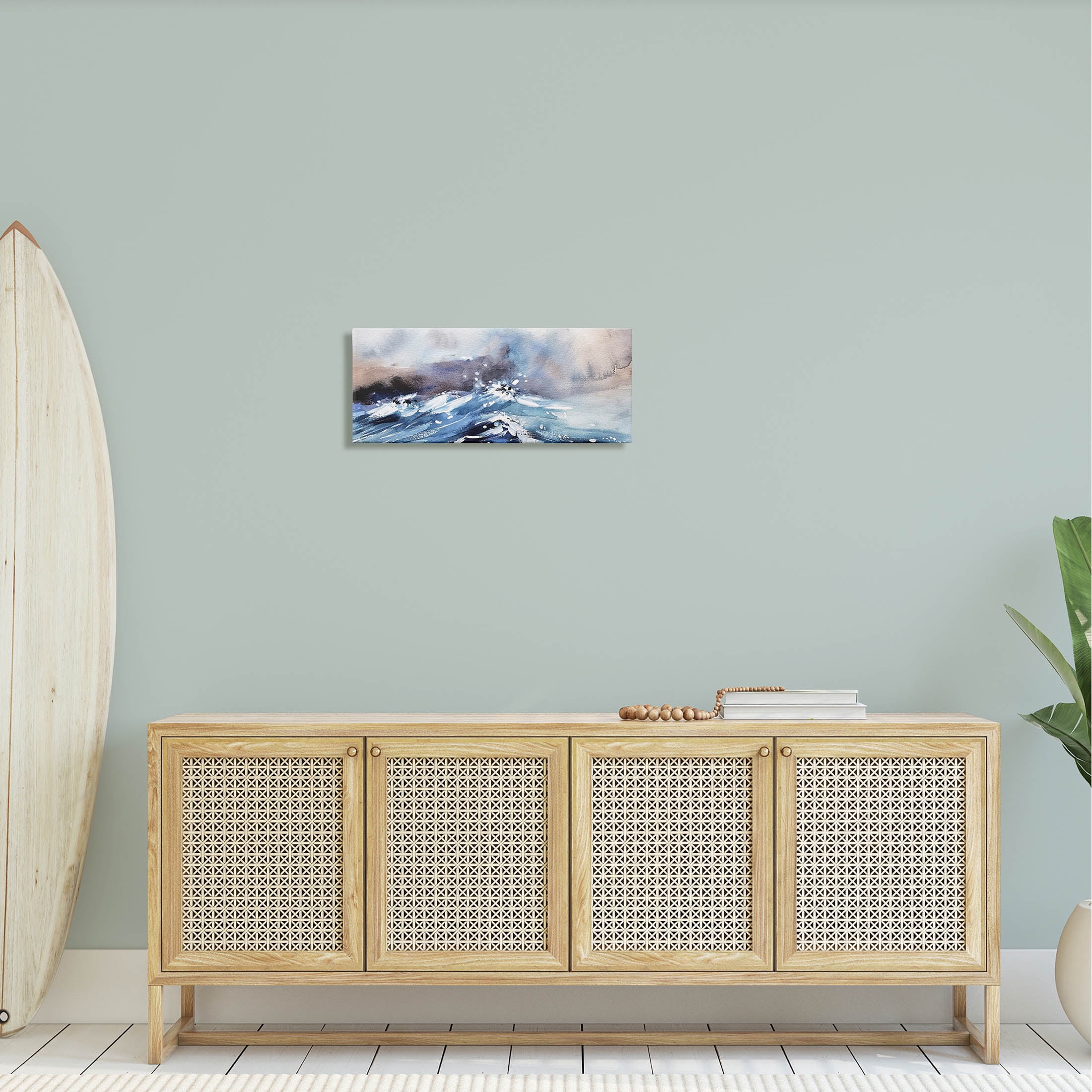 Marine Waves Ocean Weather Coastal Painting Gallery Wrapped Canvas Print Wall Art