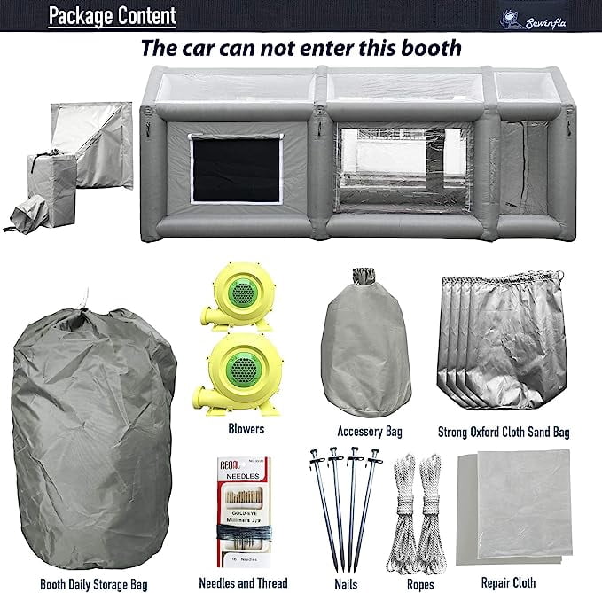 Sewinfla Indoor Inflatable Paint Booth with Air Draft Device 20x10x8Ft with Blowers