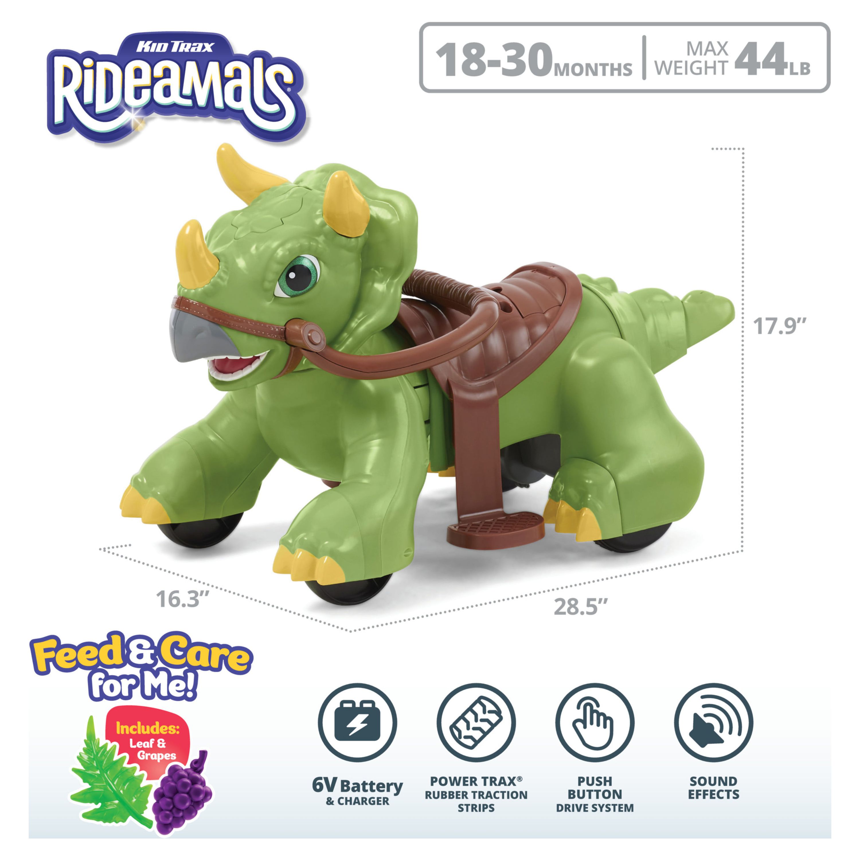 Rideamals Dinosaur Ride-On Toy by Kid Trax, powered rechargeable toddler, boys or girls, toddler - image 3 of 10