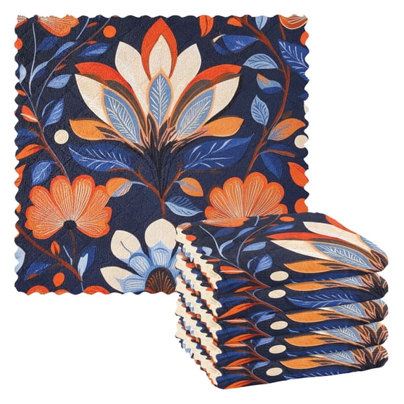 6 Pieces of Kitchen Towels 11x11Inch Kitchen Dish Cloths Kitchen Dish Towels Reuseable Cleaning Cloths Beautiful Orange Lotus