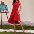 thumbnail image 4 of Vestido sin mangas con cintura fruncida y corte en A para mujer - Dobladillo asimétrico, vestido midi de cóctel para verano, 4 of 7