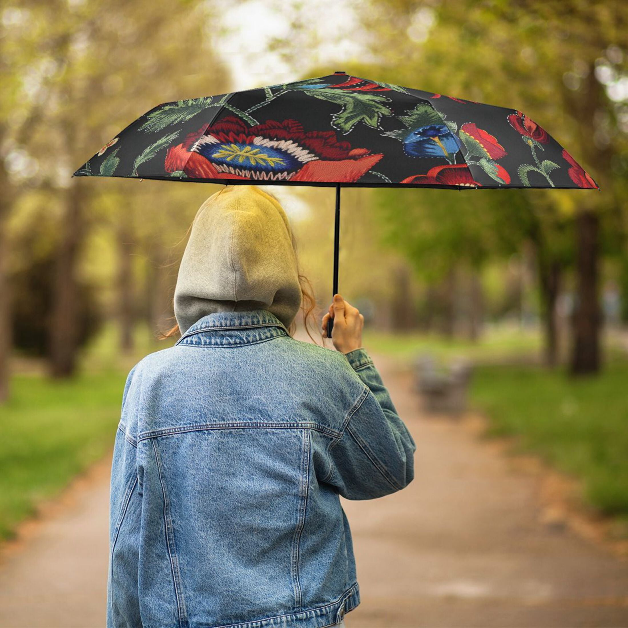 ALAZA Vintage Retro Flowers UPF 50+ Compact Folding Umbrella for Rain Travel Umbrella Packable