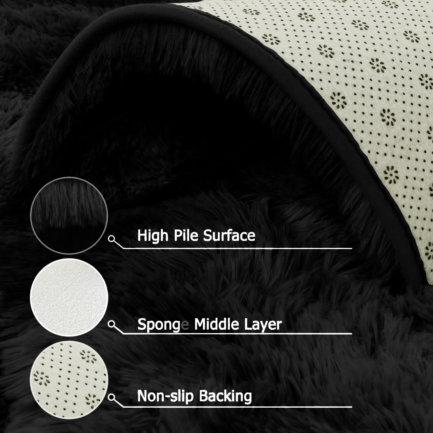 Debonair Super Soft Shaggy Rugs Fluffy Carpets 4x5.3 Feet Indoor Modern Plush Area Rugs for Living Room Bedroom Home Decor Upgrade Anti-Skid Rectangular Fuzzy Rug, Black