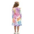 thumbnail image 2 of FKELYI Tie-Dye Dog Paw Print Girl Long Sleeve Dress Ruffle Sleeve Crew Neck Trim Dress for Birthday Party A Line Tiered Swing Pactchwork Dresses, 13-14 Y, 2 of 6
