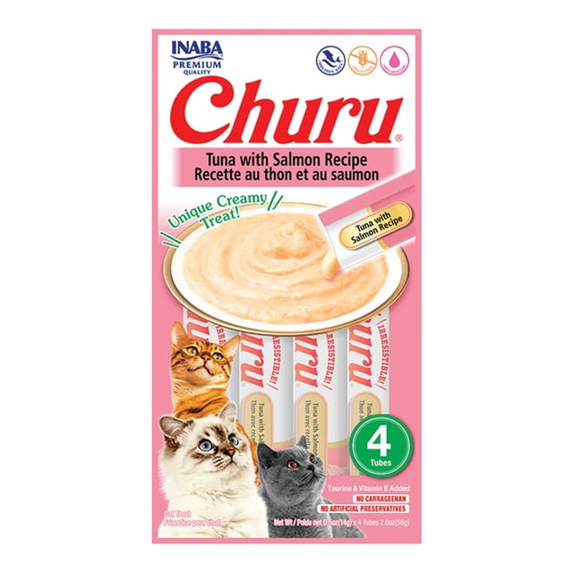 Gato Premio Atún y Salmon Cremoso 6 Sobres con 4 Tubos de 14 gr INABA