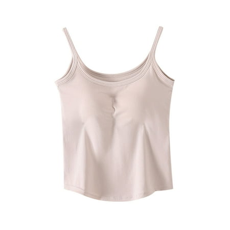 Cleaning Summer Womens Self Bra Camisole U-Neck Sleeveless Shirts Pure Basic Tank Tops Strapless Wire-Free T-Shirt Bras Supportive Push Up Underwear Training Yoga Tunics Build In Bras