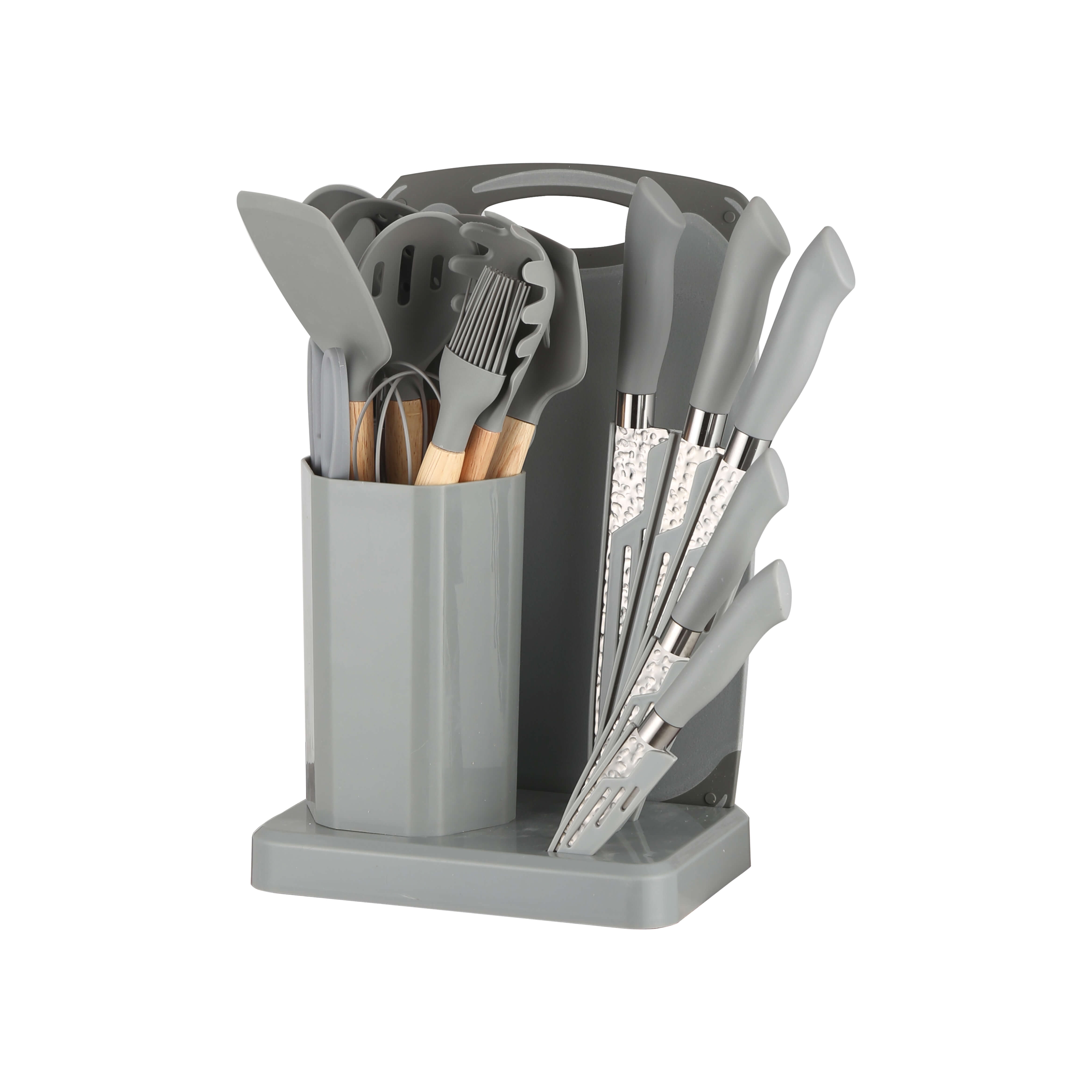 HEESEM 23 PCS Silicone Utensils Kitchenware Set with Removable Knife Cover, Non-Stick Heat Resistan Tools-Gray