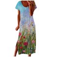 thumbnail image 2 of SMihono Robes Bohèmes d'Été pour Femmes Grande Taille à Col Rond à Manches Courtes Imprimé Quotidien Décontracté Vintage Robe Maxi Bohème, 2 of 3