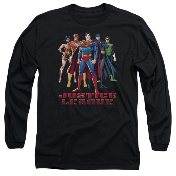 JLA Justice League In League Long Sleeve Adult 18/1 T-Shirt Black