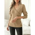 thumbnail image 2 of SELONE Sweaters for Women Long Sleeve Tight Knitted Pullover V Neck Buttons Knitwear Casual Soild Tops Brown XL, 2 of 9